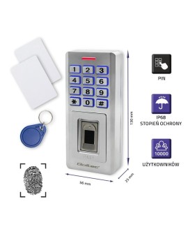 QOLTEC ZAMEK SZYFROWY OBERON Z CZYTNIKIEM LINII PAPILARNYCH | RFID | KOD | KARTA | BRELOK | DZWONEK | IP68 | EM
