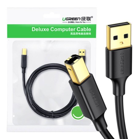 UGREEN US135 Kabel USB 2.0 A-B do drukarki, pozłacany, 2m (czarny)
