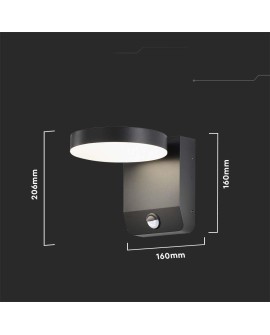 Projektor Oprawa Elewacyjna V-TAC 17W LED Czujnik Ruchu Okrągła Czarna IP65 VT-11020S-RD-B 4000K 2480lm