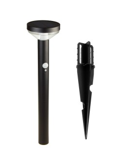 Solarna lampa LED z czujnikiem Maclean, czarna, IP44, 3 tryby świecenia, bateria Li-ion 18650 3,7V 1200 mAh, wbijana, MCE465 B