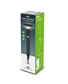 Solarna lampa LED z czujnikiem Maclean, czarna, IP44, 3 tryby świecenia, bateria Li-ion 18650 3,7V 1200 mAh, wbijana, MCE465 B