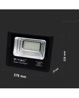 Projektor LED Solarny V-TAC 20W Czarny IP65, Pilot, Timer VT-60W 6000K 1650lm