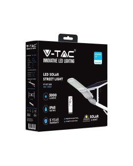 Oprawa uliczna LED V-TAC VT-ST303 solarna 50W SAMSUNG CHIP IP65 LiFePo4 6000K 3000lm (SKU 20341) Biały