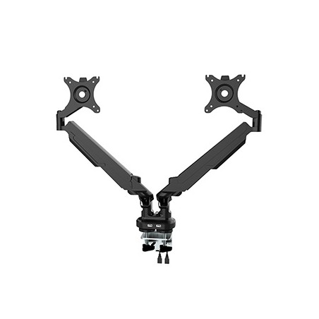Regulowany uchwyt na 2 monitory, czarny, 2-9 Kg, mocowanie na zacisk, 17"-32", USB HUB, 75x75/100x100