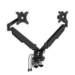 Regulowany uchwyt na 2 monitory, czarny, 2-9 Kg, mocowanie na zacisk, 17"-32", USB HUB, 75x75/100x100