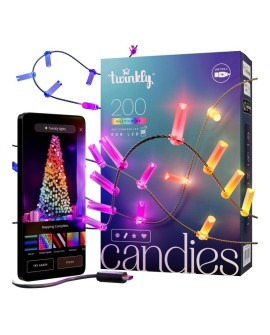 Twinkly Candies – 200 Lampki w kształcie świeczki RGB LEDs, zielony przewód, USB-C