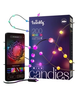 Twinkly Candies – 200 Lampki w kształcie pereł RGB LEDs, zielony przewód, USB-C