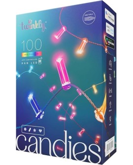 Twinkly Candies – 100 Lampki w kształcie świeczki RGB LEDs, zielony przewód, USB-C