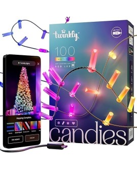 Twinkly Candies – 100 Lampki w kształcie świeczki RGB LEDs, zielony przewód, USB-C