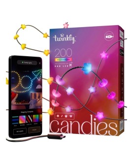 Twinkly Candies – 200 Lampki w kształcie gwiazd RGB LEDs, zielony przewód, USB-C