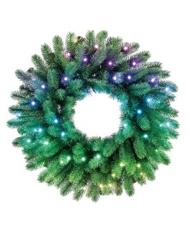 Twinkly Wstępnie oświetlony wieniec – 50 RGB LED, Regal 24" zielony przewód, typ wtyczki C
