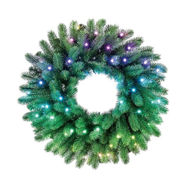 Twinkly Wstępnie oświetlony wieniec – 50 RGB LED, Regal 24" zielony przewód, typ wtyczki C