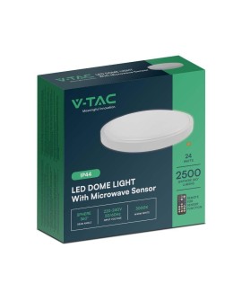 Plafon V-TAC VT-8624S natynkowy 24W LED IP44 29cm czujnik ruchu 3000K 2500lm (SKU 76621) Biały