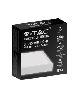 Plafon V-TAC VT-8624SW-SQ natynkowy 24W LED IP44 30x30cm czujnik ruchu 4000K 2400lm (SKU 7667) Biały