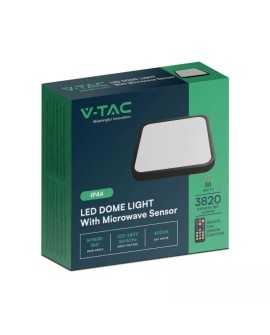 Plafon V-TAC VT-8630S natynkowy 36W LED IP44 42x42cm czujnik ruchu 4000K 3820lm (SKU 76741) Czarny