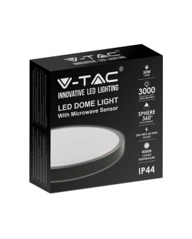 Plafon V-TAC 30W LED Okrągły IP44 Czujnik Ruchu Mikrofalowy 42cm Czarny VT-8630S-B-RD 4000K 3000lm