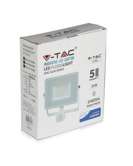 Projektor LED V-TAC VT-30-S-W 30W SAMSUNG CHIP Czujnik ruchu 6400K 2400lm (SKU 459) Biały