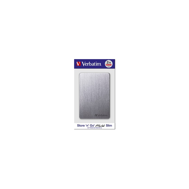 Verbatim zewnętrzny dysk twardy, Store,n,Go ALU Slim, 2.5", USB 3.0, 2TB, 53665, szary, szczotkowane aluminium