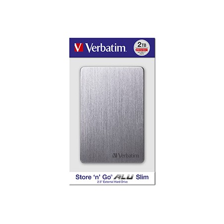 Verbatim zewnętrzny dysk twardy, Store,n,Go ALU Slim, 2.5", USB 3.0, 2TB, 53665, szary, szczotkowane aluminium