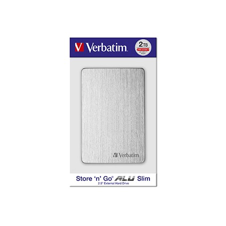Verbatim zewnętrzny dysk twardy, Store,n,Go ALU Slim, 2.5", USB 3.0, 2TB, 53666, srebrny