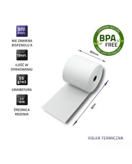 Qoltec 51892 Rolka termiczna 80 x 80 | 55g/m2 | 10szt. | BPA free