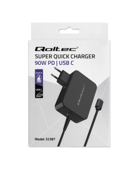 Ładowarka Qoltec 52387 GAN POWER PRO 1XUSB-C 90W 5-20V 3-4.5A CZARNA