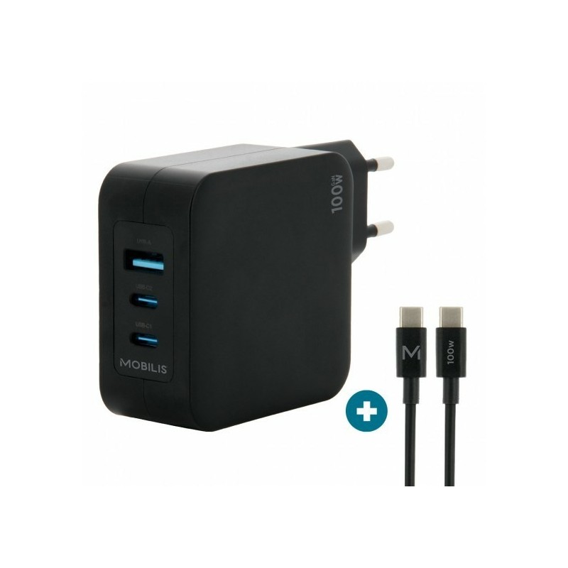 Mobilis Charger 100W 2USB C 1USBA GaN cable 100W Laptop, Smartfon, Tablet Czarny Prąd przemienny Wewnętrzna