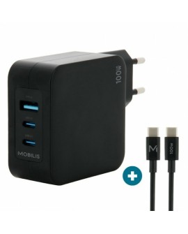 Mobilis Charger 100W 2USB C 1USBA GaN cable 100W Laptop, Smartfon, Tablet Czarny Prąd przemienny Wewnętrzna