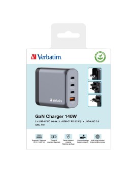 Verbatim GaN charger 140W, 1x USB-A, 3x USB-C