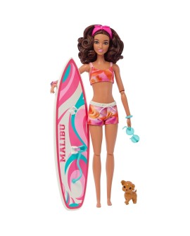 Barbie Doll With Surfboard And Puppy 30cm