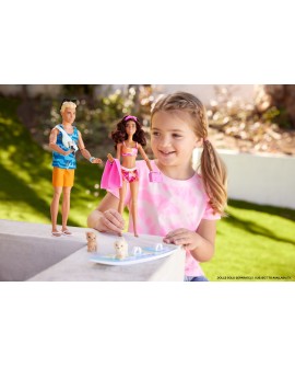 Barbie Doll With Surfboard And Puppy 30cm