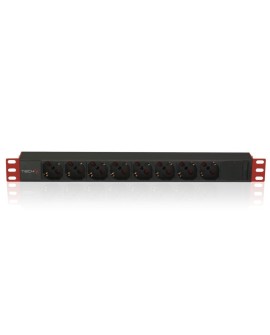 Techly I-CASE STRIP-81V2 rozdzielacz zasilania PDU 8 x gniazdo sieciowe 1U Czarny, Czerwony