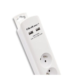 QOLTEC LISTWA ZASILAJĄCA ANTYPRZEPIĘCIOWA | 8 GNIAZD | 2 X USB | 1.8M | BIAŁA