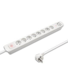 QOLTEC LISTWA ZASILAJĄCA ANTYPRZEPIĘCIOWA | 8 GNIAZD | 2 X USB | 1.8M | BIAŁA