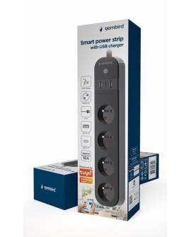 Gembird TSL-PS-F4U-01 inteligentna listwa zasilająca 4 x gniazdo sieciowe Typu F 1,5 m 3 3680 W Czarny