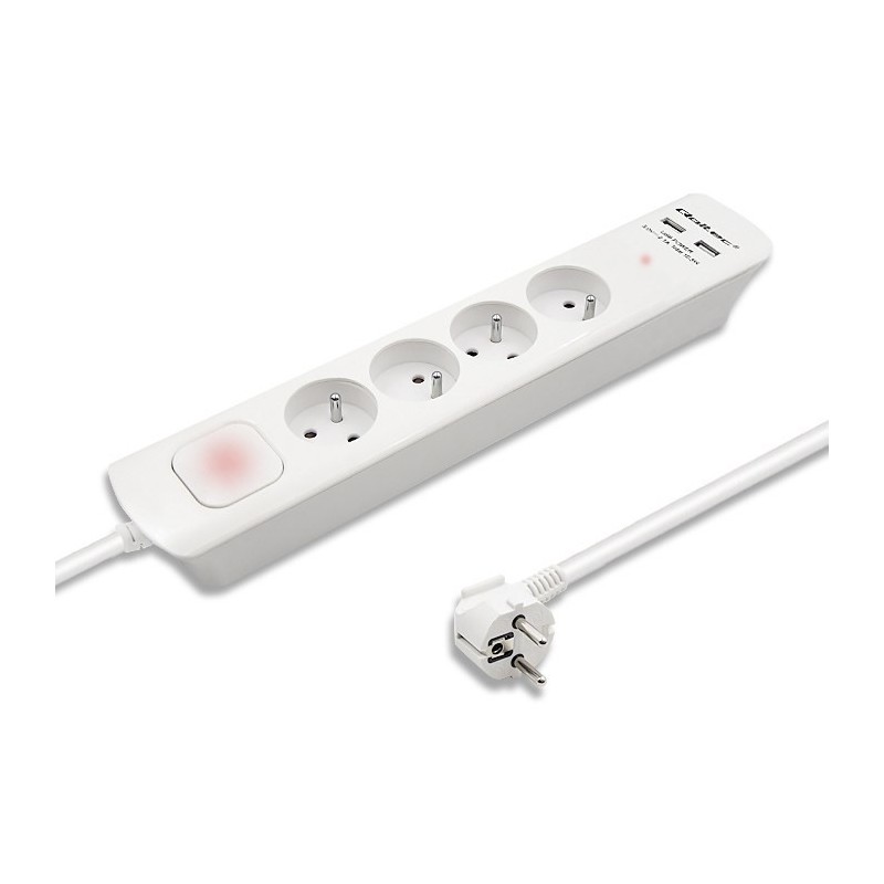 QOLTEC LISTWA ZASILAJĄCA ANTYPRZEPIĘCIOWA | 4 GNIAZDA | 2 X USB | 1.8M | BIAŁA