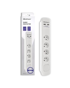 QOLTEC LISTWA ZASILAJĄCA ANTYPRZEPIĘCIOWA | 4 GNIAZDA | 2 X USB | 1.8M | BIAŁA