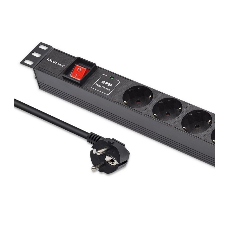 Qoltec Aluminiowa Listwa zasilająca PDU do RACK 19'' | 1U | 16A | 6xSCHUKO | 1.8m