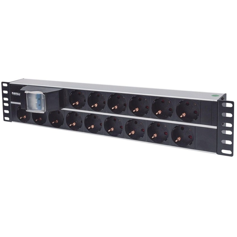 Intellinet 714051 rozdzielacz zasilania PDU 15 x gniazdo sieciowe 2U Aluminium, Czarny