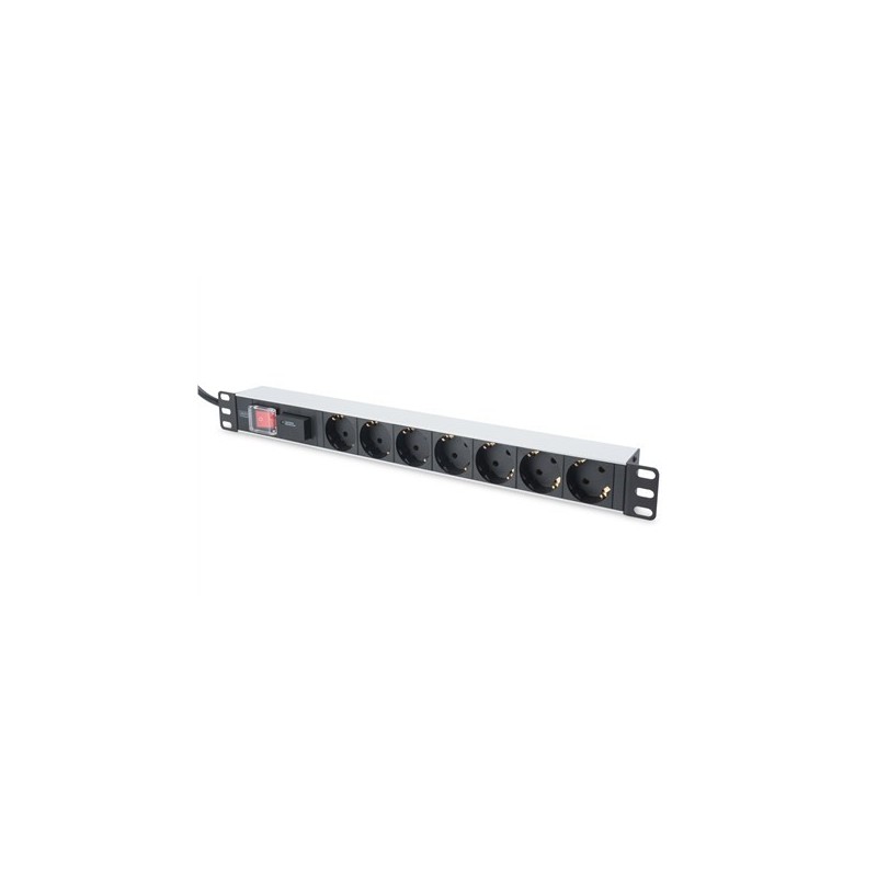 Listwa zasilająca PDU 19" Rack, 7x schuko, 2.0m, 1x wtyk unischuko, 16A, wł./wył., zab. przepięciowe