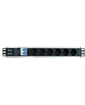 Techly I-CASE STRIP-16SH rozdzielacz zasilania PDU 6 x gniazdo sieciowe 1.5U Czarny, Srebrny
