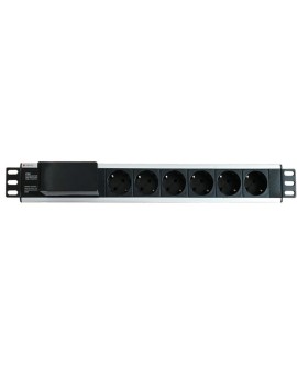 Techly I-CASE STRIP-16SH rozdzielacz zasilania PDU 6 x gniazdo sieciowe 1.5U Czarny, Srebrny