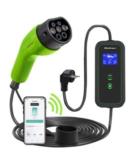 Qoltec 52476 Mobilna ładowarka do samochodu elektrycznego EV z regulacją 2w1 Typ2 | 3.5kW | 230V | Wi-fi | LCD | Przenośna |