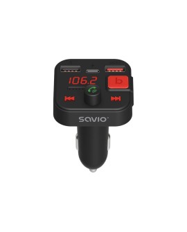 SAVIO TR-15 TRANSMITER FM Z WYŚWIETLACZEM, BLUETOOTH I ŁADOWARKĄ PD USB-C USB-A QUICK CHARGE, BASS BOOST