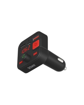 SAVIO TR-15 TRANSMITER FM Z WYŚWIETLACZEM, BLUETOOTH I ŁADOWARKĄ PD USB-C USB-A QUICK CHARGE, BASS BOOST