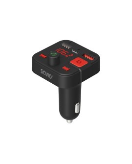 SAVIO TR-15 TRANSMITER FM Z WYŚWIETLACZEM, BLUETOOTH I ŁADOWARKĄ PD USB-C USB-A QUICK CHARGE, BASS BOOST