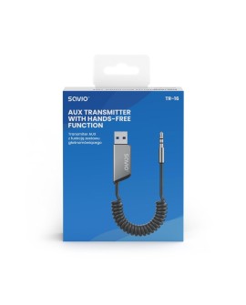 SAVIO TRANSMITER AUX, USB, BLUETOOTH 5.3, FUNKCJA ZESTAWU GŁOŚNOMÓWIĄCEGO, TR-16