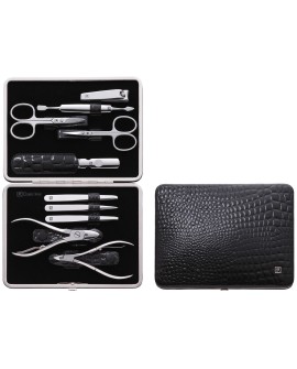ZESTAW DO MANICURE Zwilling Classic Inox – skórzane etui, 10 elementów - Czarny