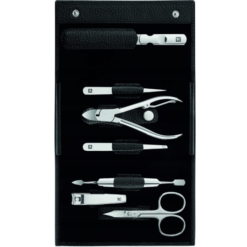 Zestaw podróżny Zwilling Classic Inox – skórzane etui, 7 elementów - Czarny