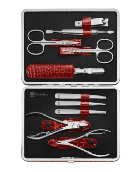 Zestaw do manicure Zwilling Classic Inox – skórzane etui, 10 elementów - Czerwony